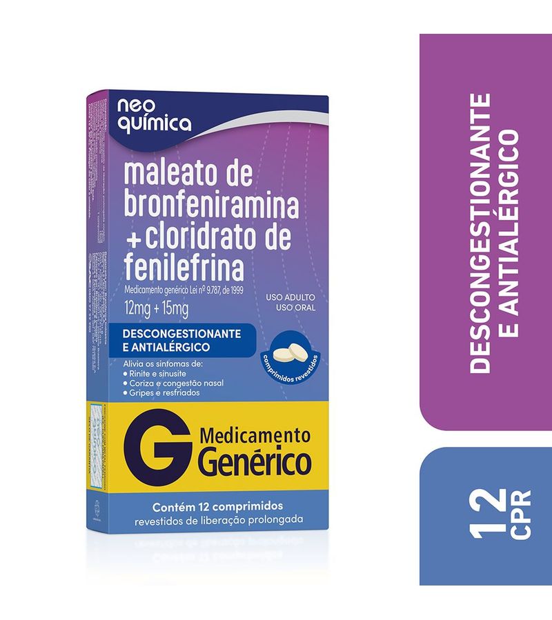 Maleato-De-Bronfeniramina-12mg---Cloridrato-De-Fenilefrina-15mg-Com-12--Comprimidos-Neo-Quimica-Gene