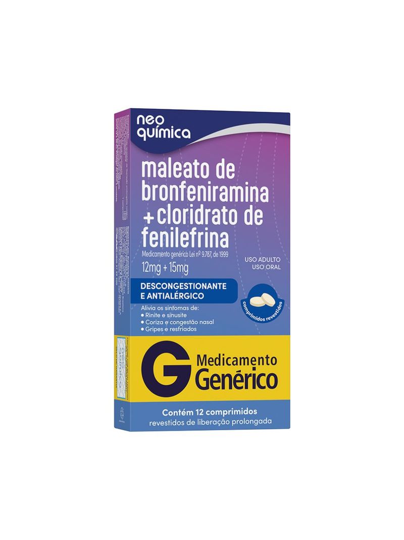 Maleato-De-Bronfeniramina-12mg---Cloridrato-De-Fenilefrina-15mg-Com-12--Comprimidos-Neo-Quimica-Gene