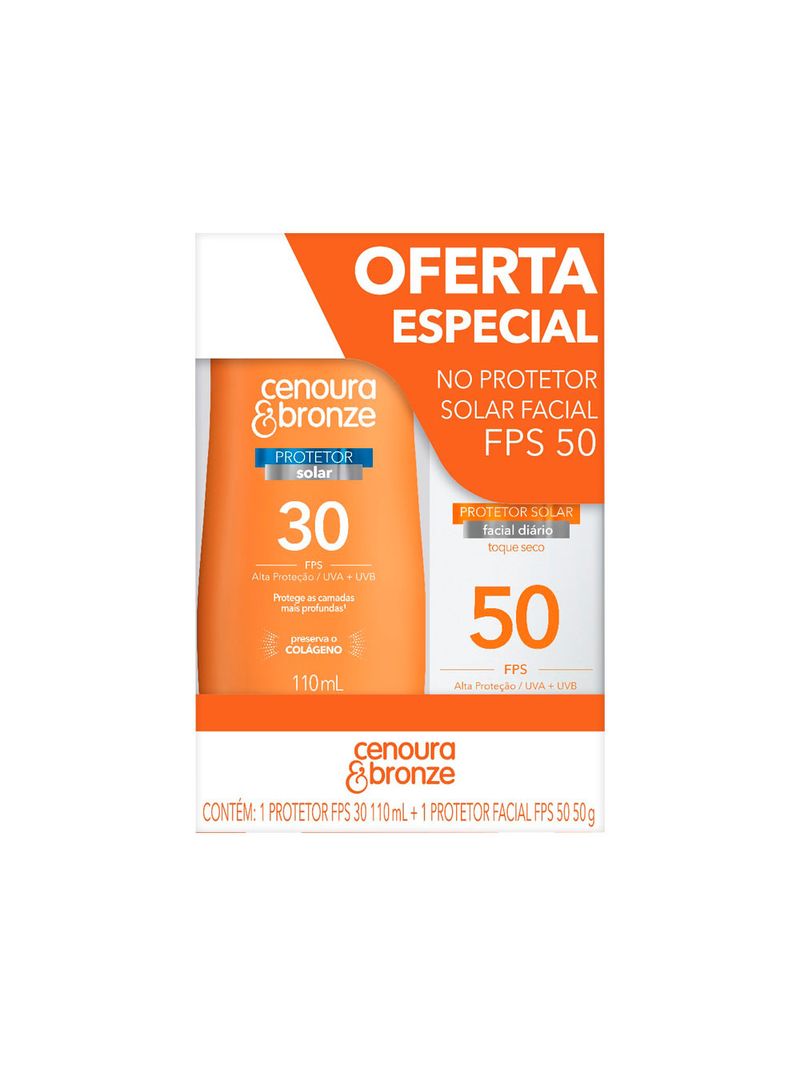 Protetor-Solar-Fps30-110ml---Protetor-Solar-Facial-Fps50-50g-Cenoura-E-Bronze-Especial