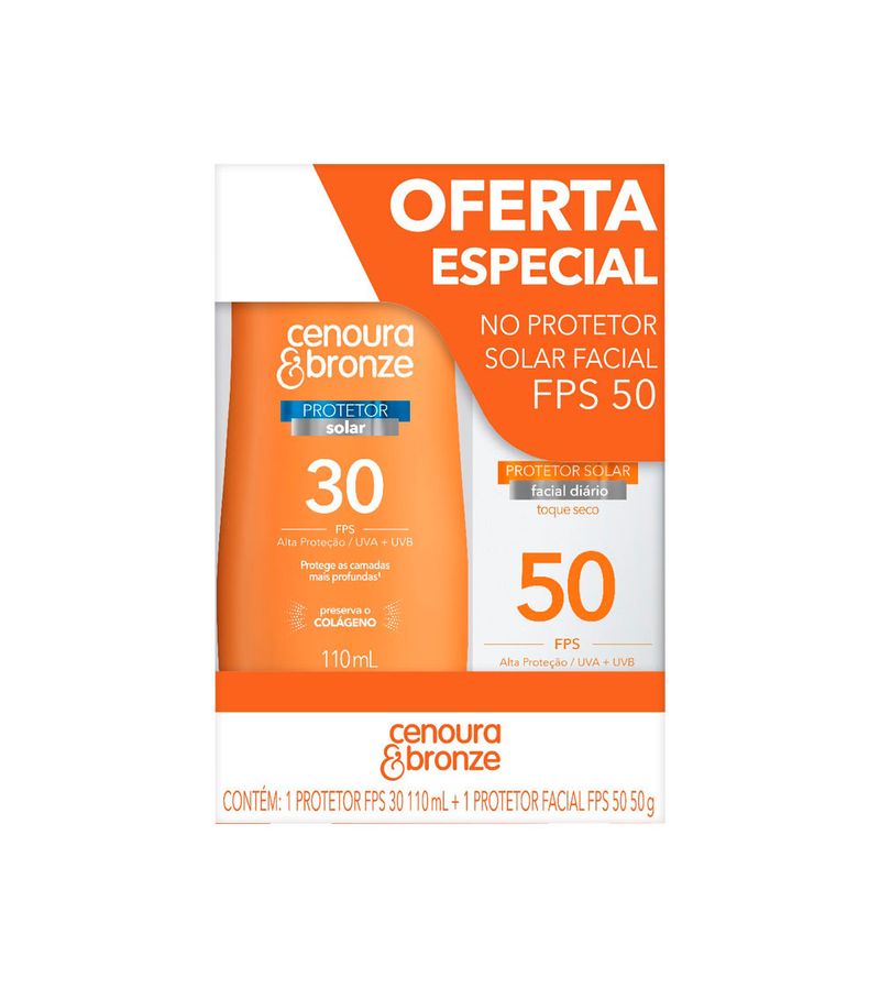 Protetor-Solar-Fps30-110ml---Protetor-Solar-Facial-Fps50-50g-Cenoura-E-Bronze-Especial