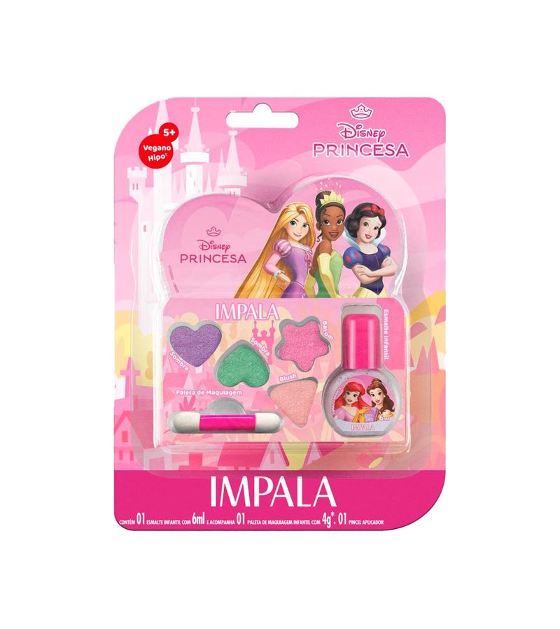 Kit-Esmalte-Infantil-6ml---Paleta-De-Maquiagem-Infantil-4g---Pincel--Aplicador-Impala-Disney-Princesas