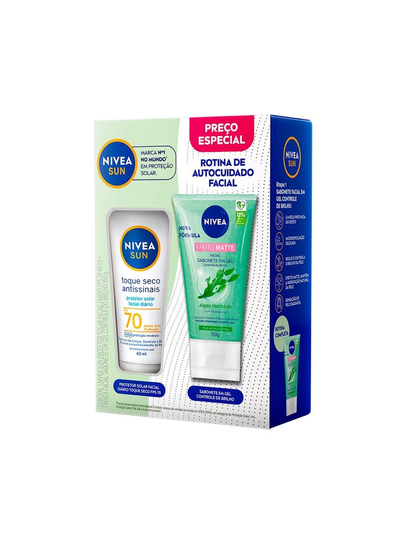 749130-Kit-Protetor-Solar-Nivea-Toque-Seco-Antissinais-Fps70-40ml---Sabonete-Em--Gel-150g-Especial