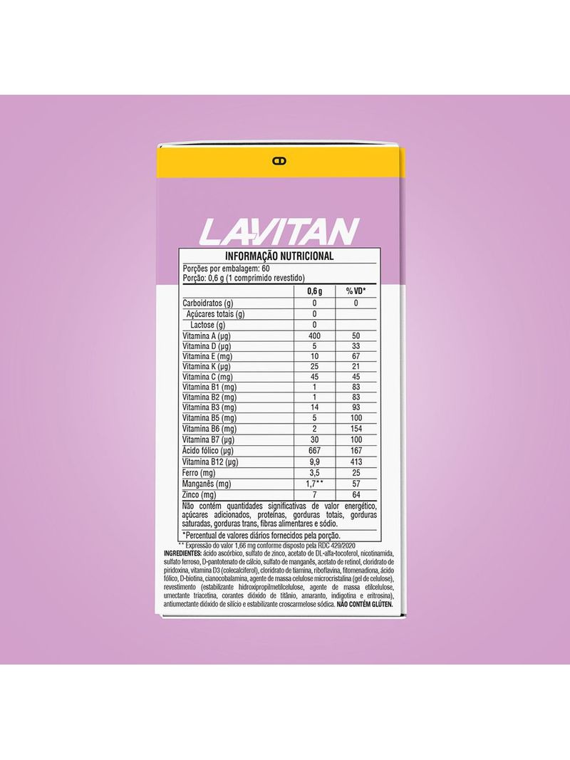 Multivitaminico-Lavitan-50--Mulher-60-Capsulas-4-Lado-Tabela