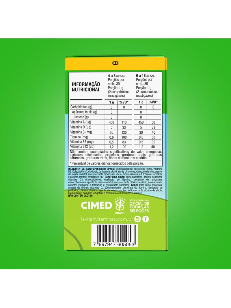 732555-Suplemento-de-Vitaminas-Infantil-Lavitan-Patati-Patata-60-Comprimidos-Mastigaveis---Tabela-Nutricional