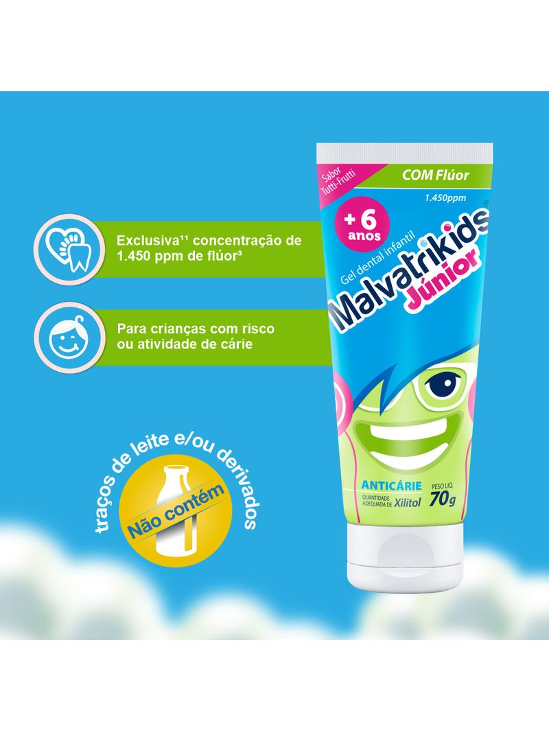 Gel-Dental-Infantil-Malvatrikids-Junior-Sabor-Tutti-Frutti-70g---Beneficios