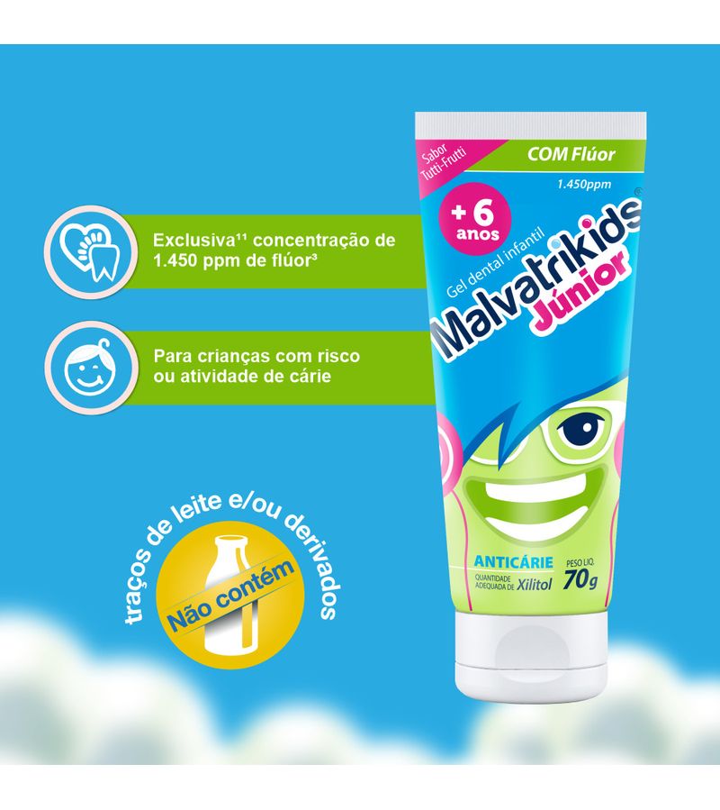 Gel-Dental-Infantil-Malvatrikids-Junior-Sabor-Tutti-Frutti-70g---Beneficios