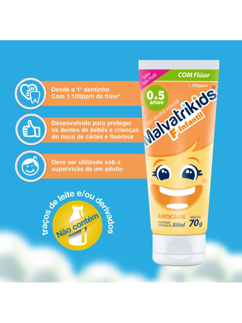 Gel-Dental-Infantil-Malvatrikids-F-Infantil-Sabor-Tutti-Frutti-70g--Beneficios