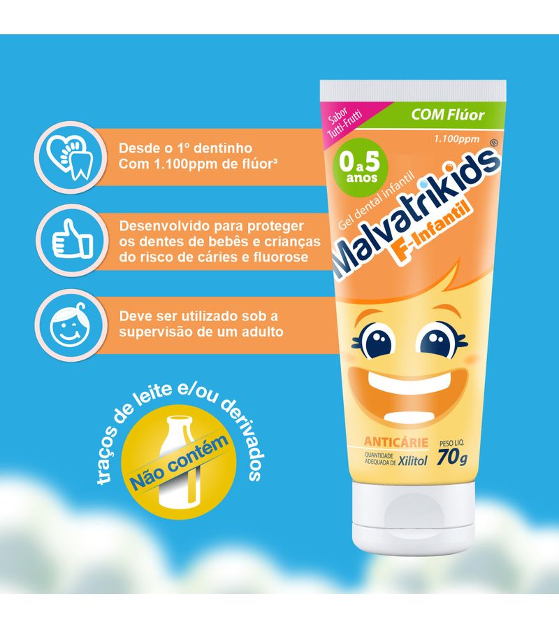 Gel-Dental-Infantil-Malvatrikids-F-Infantil-Sabor-Tutti-Frutti-70g--Beneficios