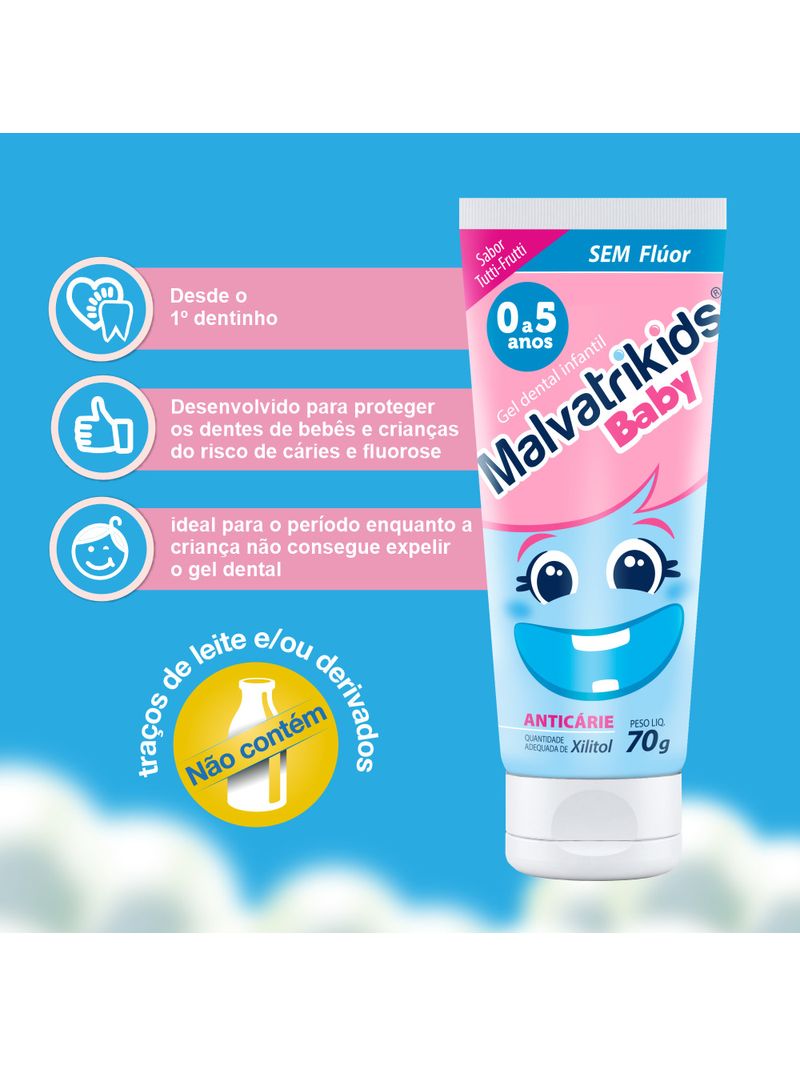 Gel-Dental-Infantil-Malvatrikids-Baby-Sabor-Tutti-Frutti-70g-Beneficios