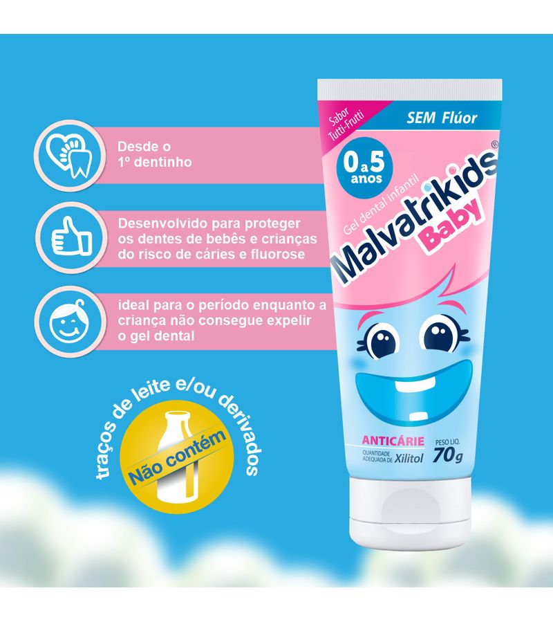 Gel-Dental-Infantil-Malvatrikids-Baby-Sabor-Tutti-Frutti-70g-Beneficios