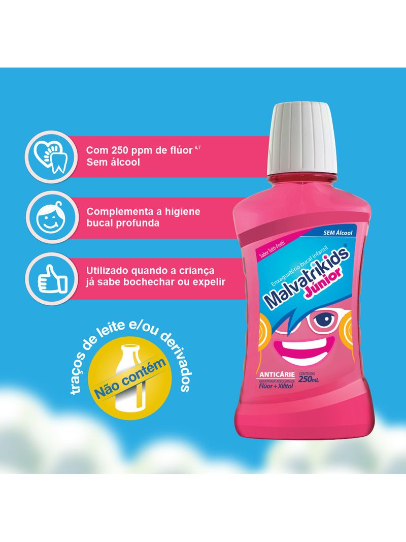 Enxaguante-Bucal-Infantil-Malvatrikids-Junior-Sabor-Tutti-Frutti-250ml-Beneficios