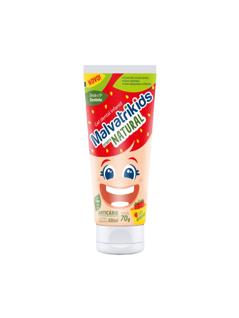 Gel-Dental-Infantil-Malvatrikids-Extrato-Natural-Sabor-Morango-70g