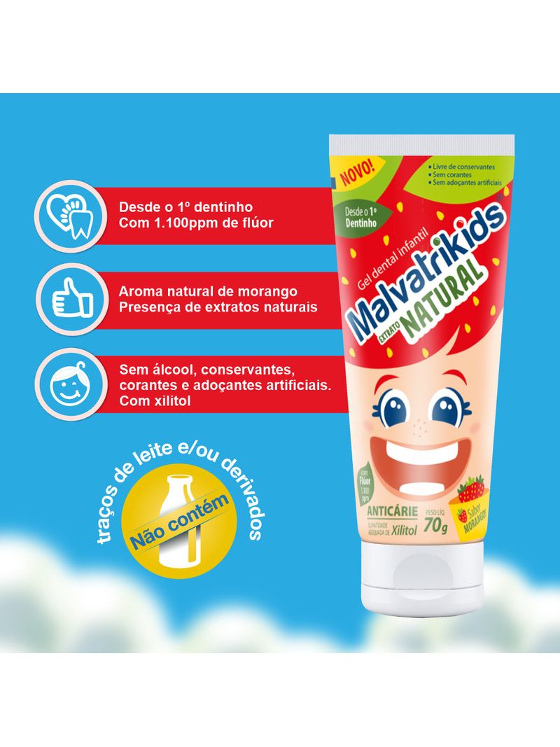 Gel-Dental-Infantil-Malvatrikids-Extrato-Natural-Sabor-Morango-70g-Beneficios