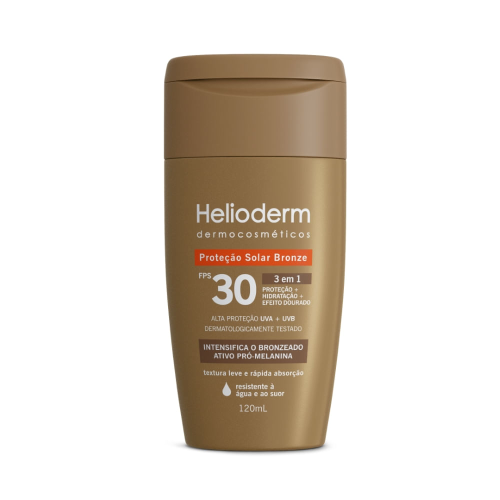 Encontraproduto.com.br - Protetor Solar Helioderm Dermocosmeticos 120ml Fps30 3em1 Bronze