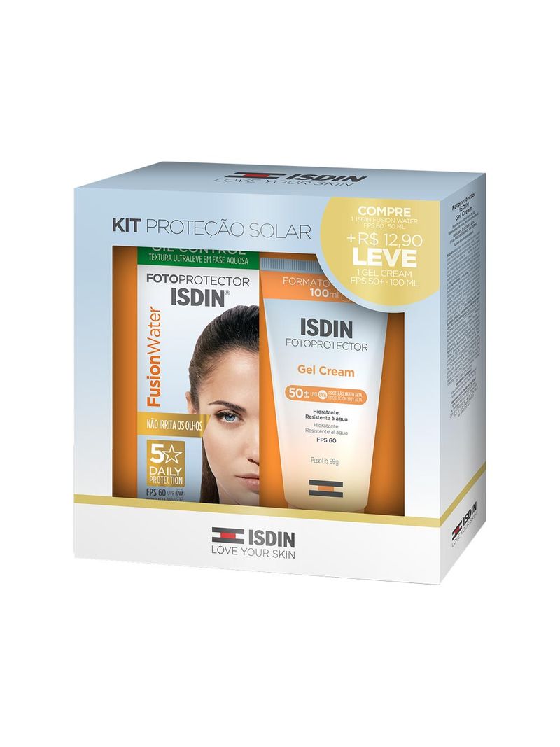 Kit-Protecao-Isdin-Fotoprotetor-Fusion-Water-Fps-60---Gel-Cream-Fps-50--99gr-Promocional
