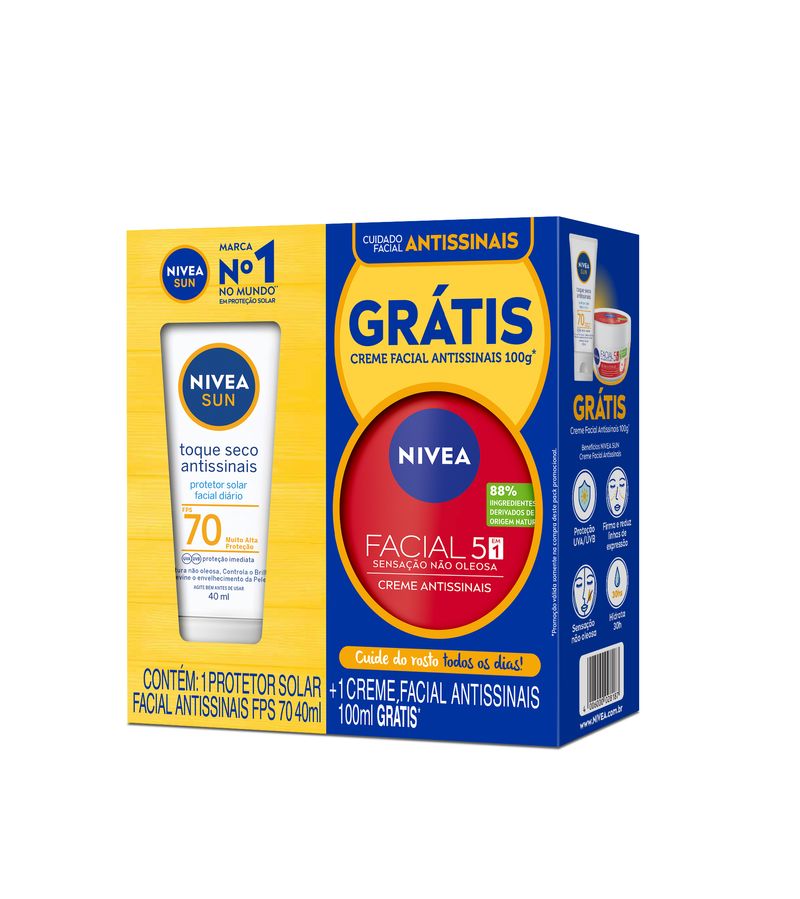 Protetor-Solar-Nivea-Sun-40ml-Fps70-Gratis-Creme-Antissinais-Especial