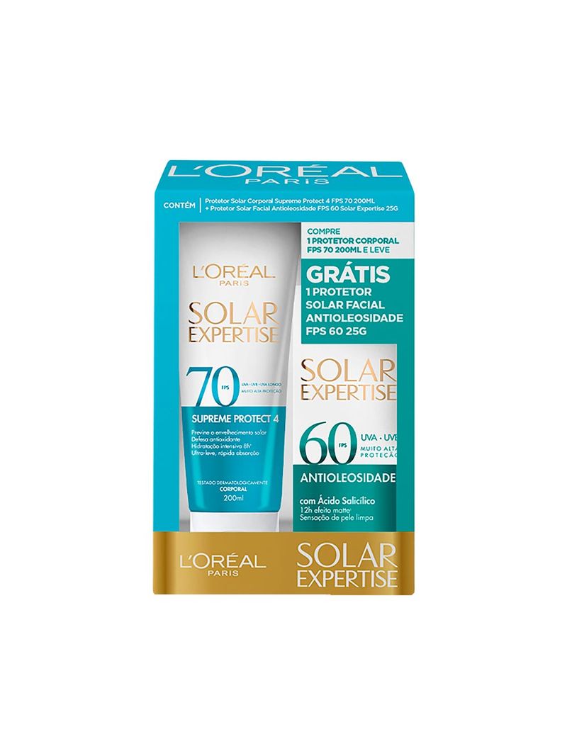 Kit-Protetor-Solar-L-oreal-Expertise-Corporal-Supreme-Protect-4-Fps-70--200ml---Facial-Antioleosidade-Fps-60-25gr-Especial