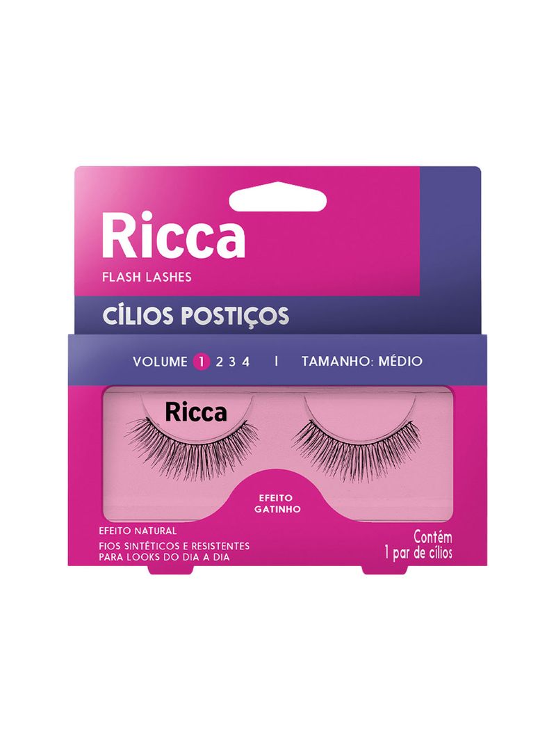 Cilios-Ricca-Flash-Lashes-Medio-Efeito-Gatinho-Volume-1