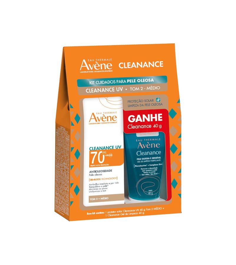 Kit-Avene-Cleanance-Uv-Protetor-Solar-Fps70-Tom-2-Medio-40gr---Gel-De--Limpeza-40gr-Especial