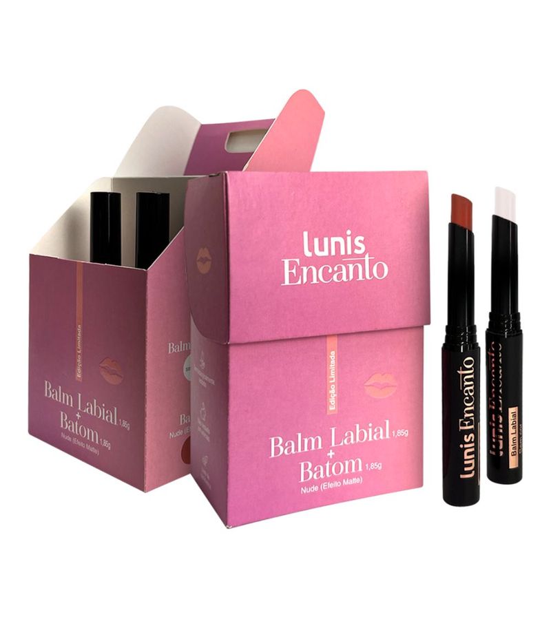 Kit-Lunis-Encanto---Batom-Nude-185g---Balm-Transparente-185g