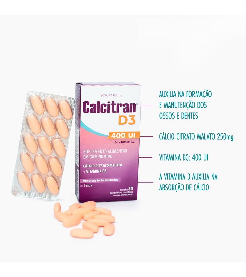 Calcitran-D3-400ui-30-Comprimidos---Calcio-Citrato-Malato-Com-Vitamina-D