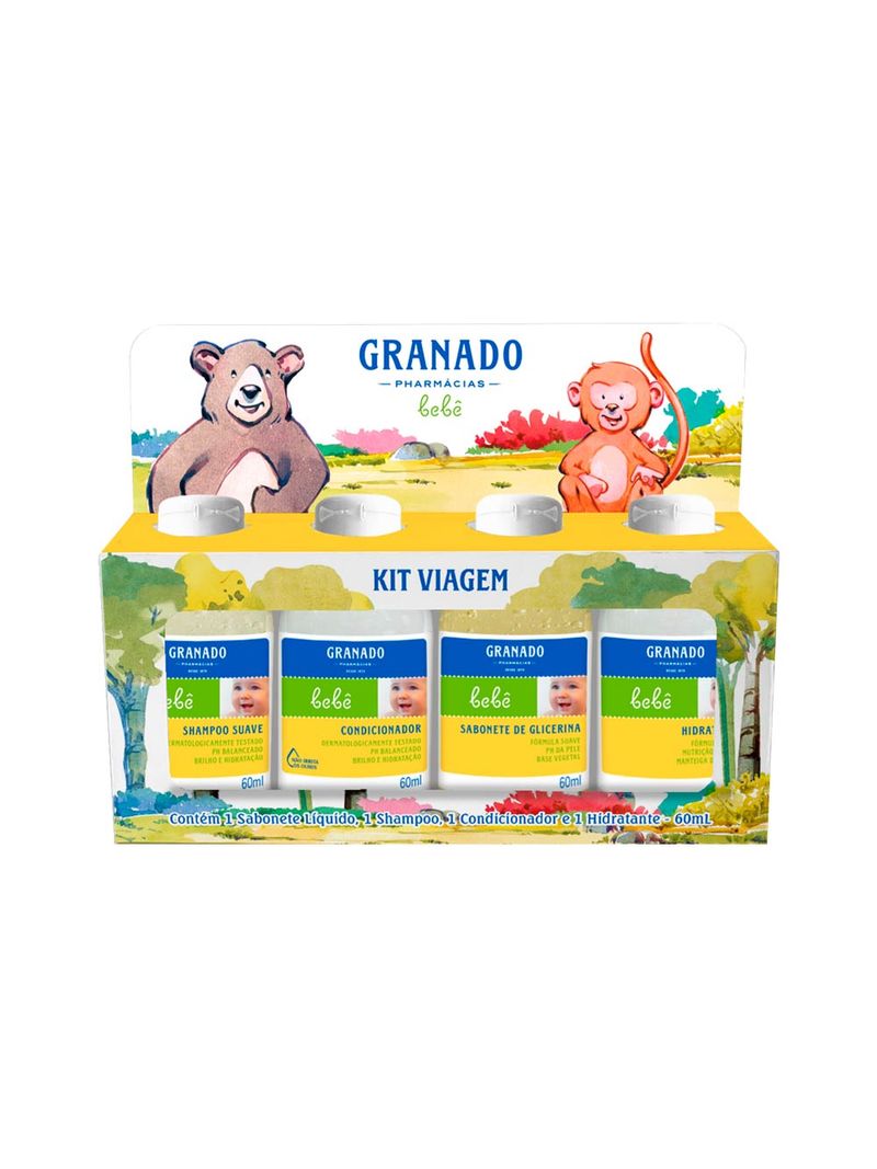 Kit-Viagem-Shampoo-Suave---Condicionador---Sabonete-De-Glicerina----Hidratante-Granado-Bebe-60ml-Cada