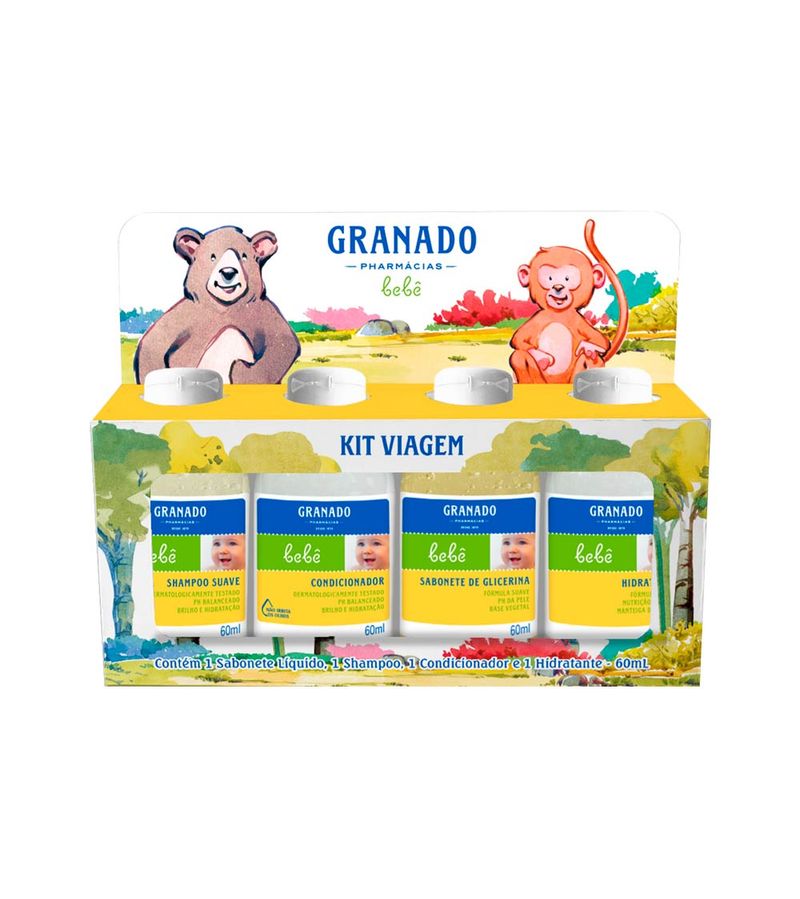 Kit-Viagem-Shampoo-Suave---Condicionador---Sabonete-De-Glicerina----Hidratante-Granado-Bebe-60ml-Cada