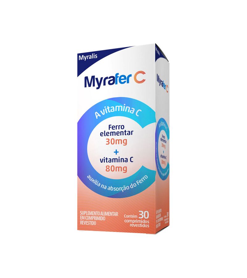 Myrafer-C-Com-Ferro-Elementar-80mg---Vitamina-C-30mg-Com-30-Comprimidos--Revestidos