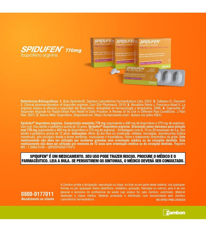 7898074610453-743370-Spidufen-770mg-Ibuprofeno-400mg-e-Arginina-370mg-Zambon-10-Comprimidos-Revestidos