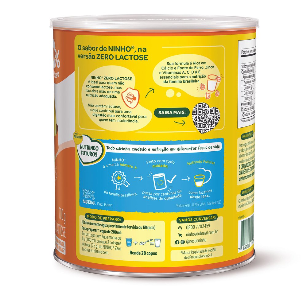 COMPOSTO LÁCTEO NINHO ZERO LACTOSE 700G - Preço Popular