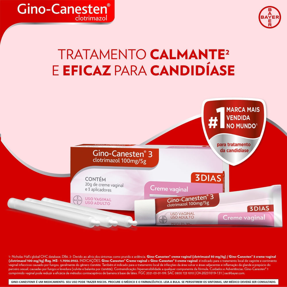 TRATAMENTO DA CANDIDÍASE GINO-CANESTEN CREME VAGINAL 3 DIAS - Preço Popular