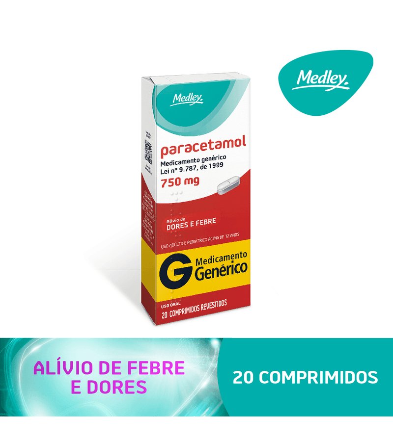 Paracetamol-Medley-750mg-Com-20-Comprimidos