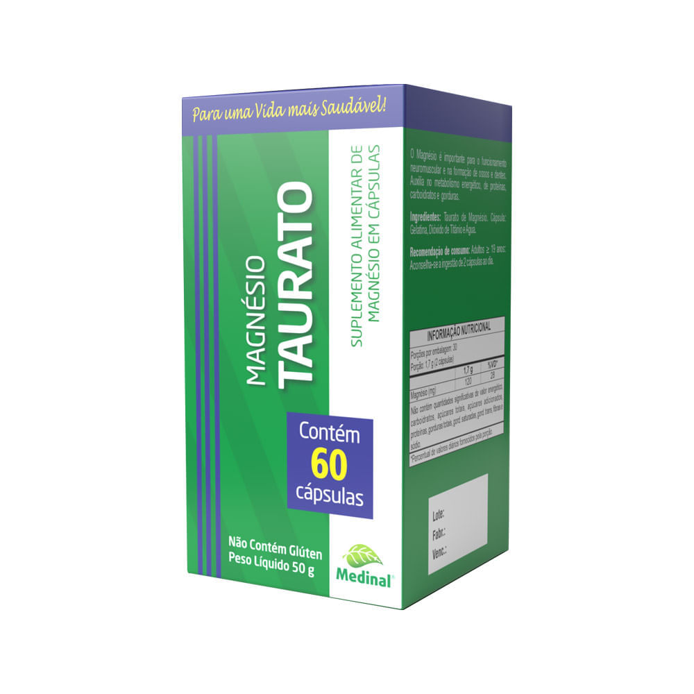 MAGNESIO TAURATO MEDINAL COM 60 CAPSULAS - Preço Popular