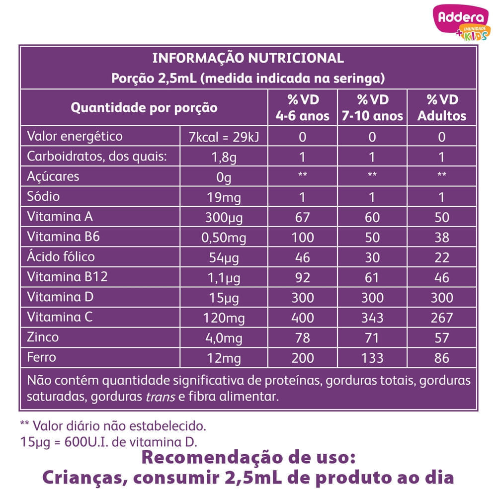 VITAMINA D ADDERA + IMUNIDADE KIDS 75ML - Preço Popular
