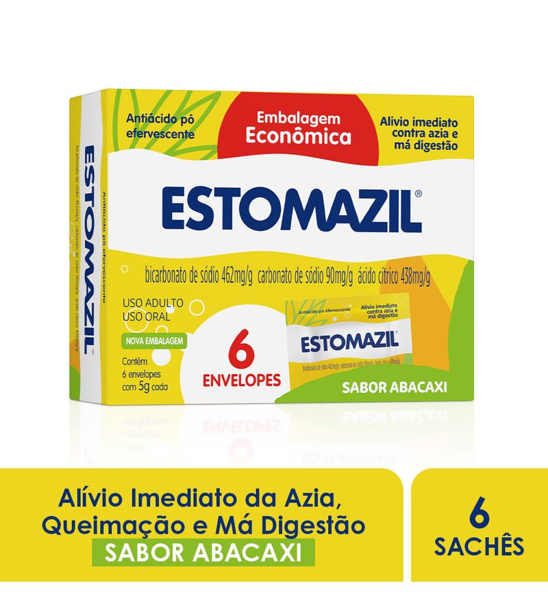 Antiacido-Po-Efervescente-Abacaxi-Estomazil-6-Saches-Embalagem-Economica