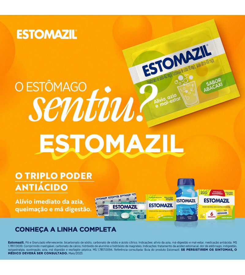Antiacido-Po-Efervescente-Abacaxi-Estomazil-6-Saches-Embalagem-Economica