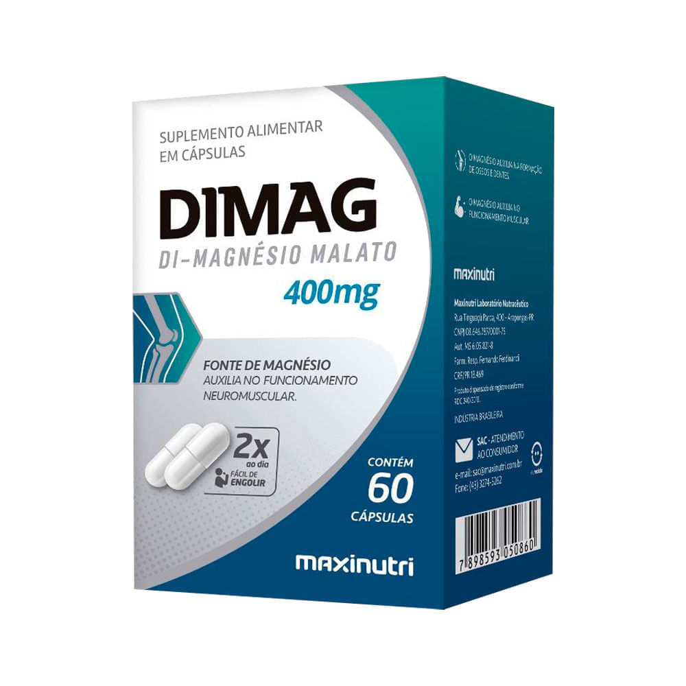 SUPLEMENTO ALIMENTAR DI-MAGNESIO MALATO DIMAG 60 CAPSULAS - Preço Popular