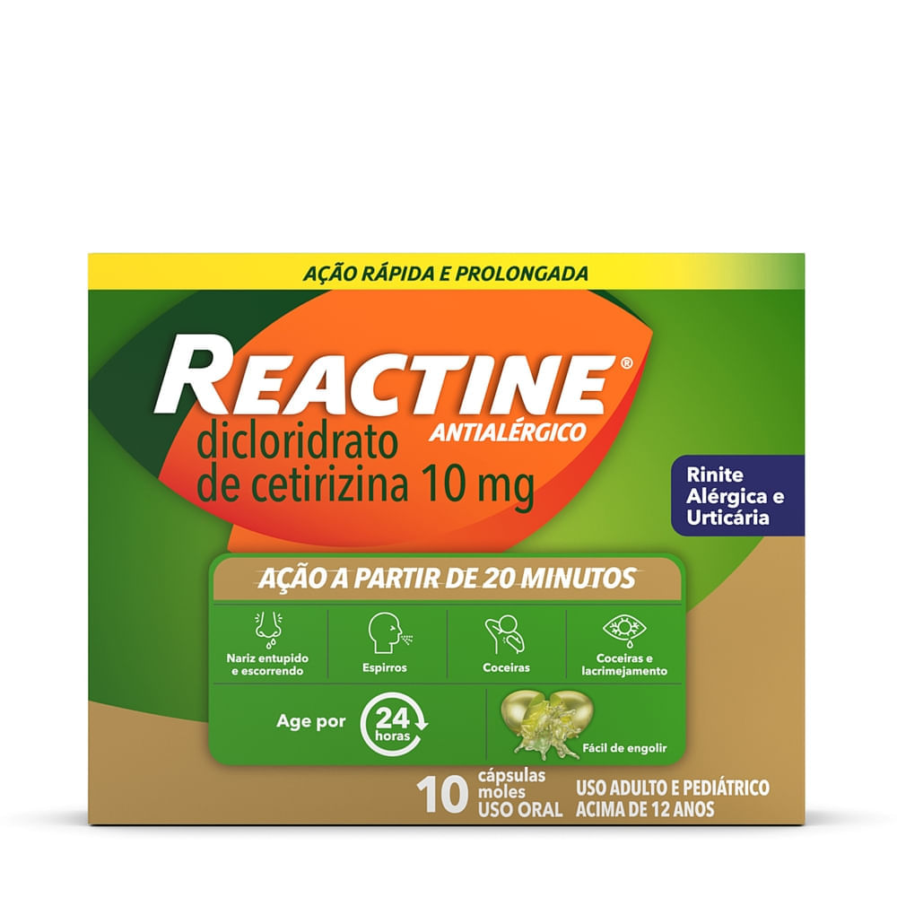 REACTINE DICLORIDRATO DE CETIRIZINA 10MG COM 10 CAPSULAS - Preço
