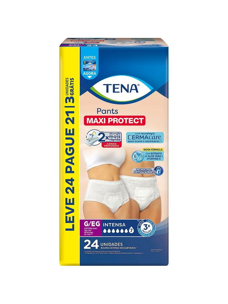 ROUPA INTIMA DESCARTAVEL TENA DERMACARE LEVE 24 PAGUE 21 ESPECIAL  TAMANHO G/EG