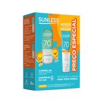 KIT PROTETOR SOLAR SUNLESS KIDS FPS70 120G + PROTETOR SOLAR FPS70 70% DE  DESCONTO 90G