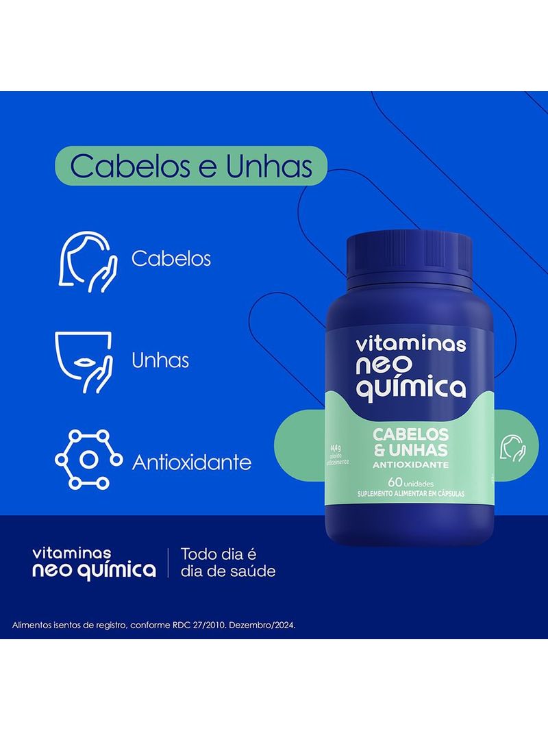 MULTIVITAMÍNICO NEO QUÍMICA CABELOS E UNHAS 60 CÁPSULAS